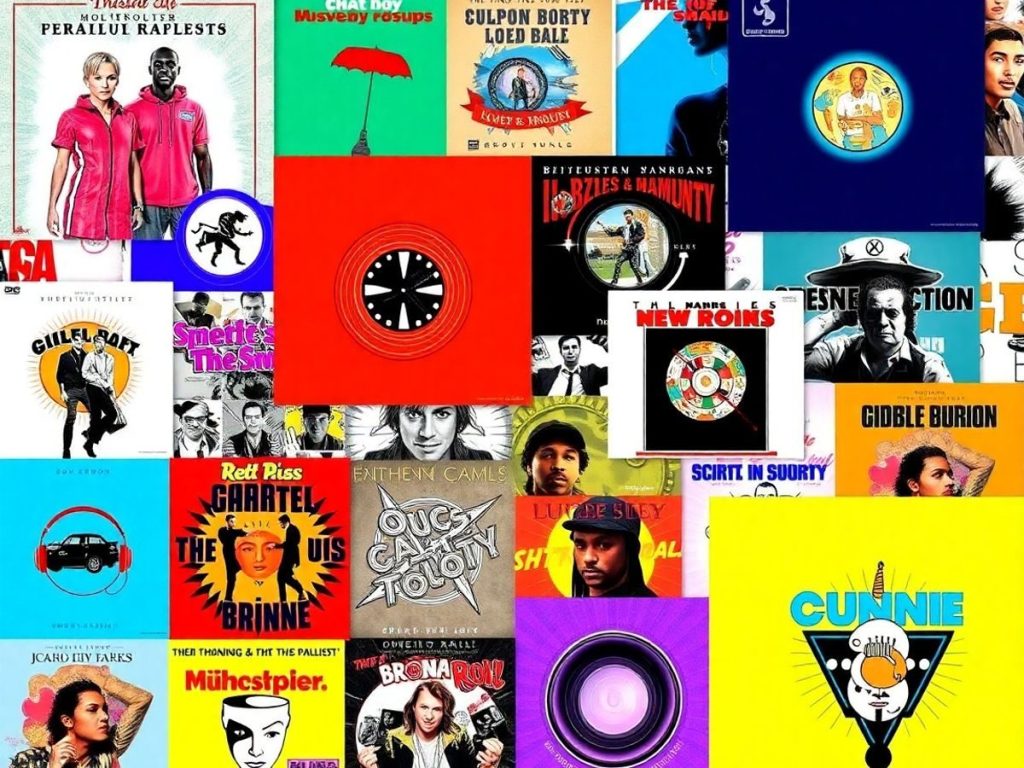 Colaj de coperti de albume muzicale diverse.