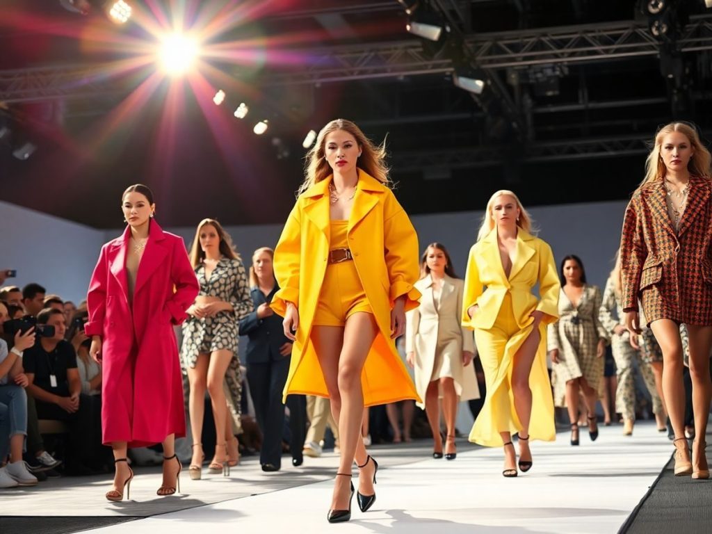 Modele prezentând cele mai noi tendințe la un târg de modă.